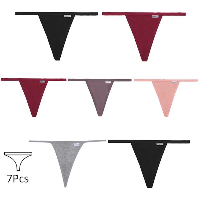FINETOO 7Pcs/Set Cotton Thongs Panties Women Sexy T-Back Underpants G-string Underwear Girls Breathable Intimates Female Lingerie Bikini