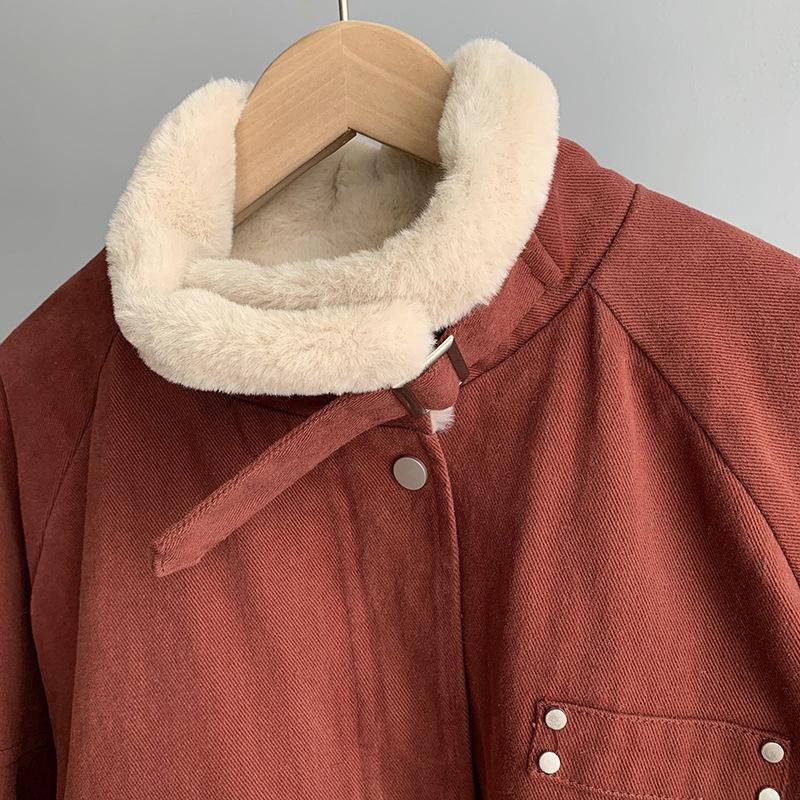 Frauen Herbst Winter Stehkragen Langarm Denim Pelzigen Kausalen Chic Jacke Lose Zipper Jacke