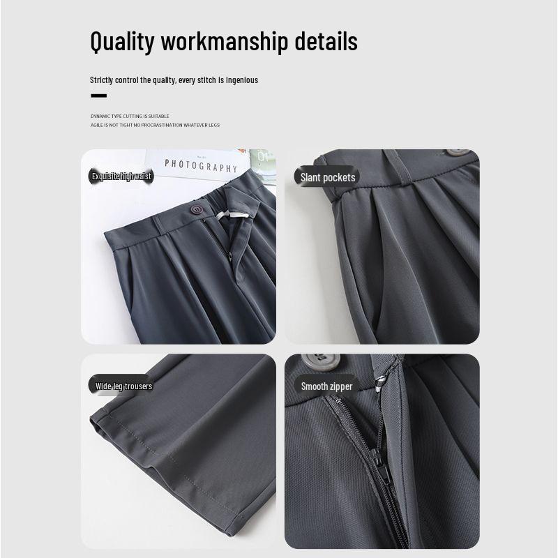 Women's Black High Waist Wide Leg Pants for Spring/Autumn - Petite Fit, Elegant Draping, Straight or Narrow Leg Options