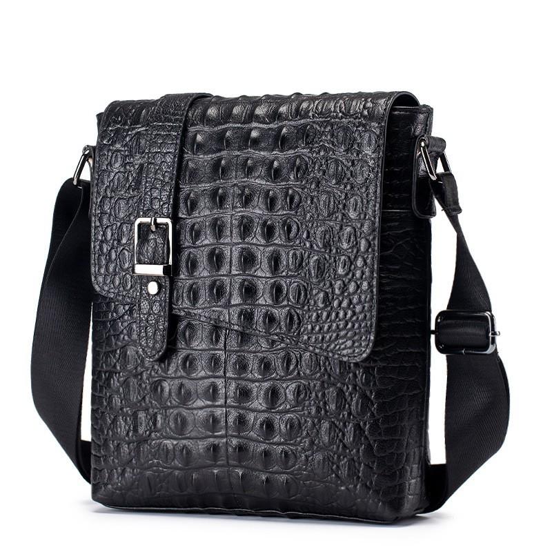 New Top Layer Cowhide Men s Crocodile Pattern Shoulder Bag Retro Leather Crossbody 26x7x28