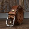 Vintage Washed Vintage Vegetable Tanned Leather Belt for Men, Made of Genuine Leather, Pure Cowhide, Stainless Steel, Needle Buckle Waist Belt