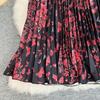 Fustă Lungă Stil Retro Talie Înaltă Elastică Fustă Pliată Imprimată cu Fluturi Tiv Larg Fustă din Material Respirabil Purtare Zilnică