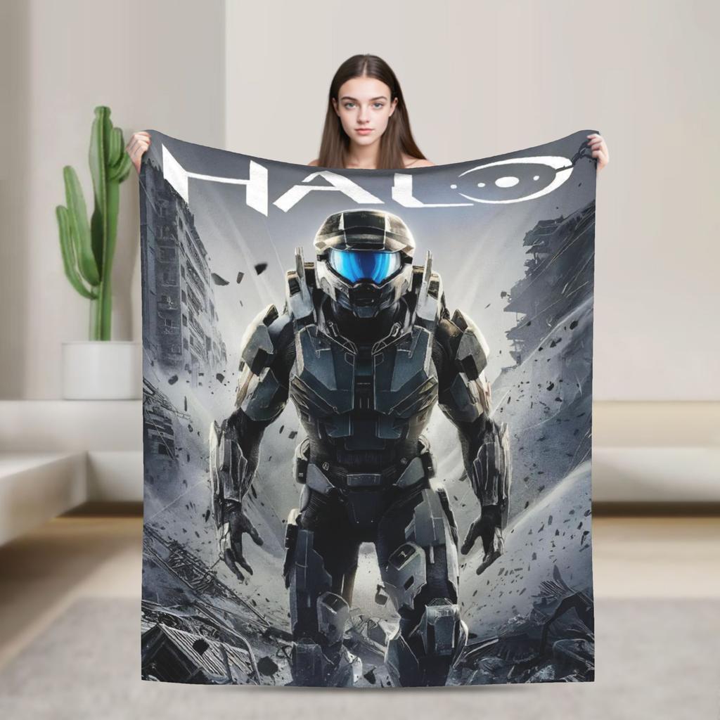 Game H-Halo I-Infinite Warm Soft Blanket Camping Plush Throw Blanket Street Trend Bedroom Flannel Bedspread Sofa Bed Cover
