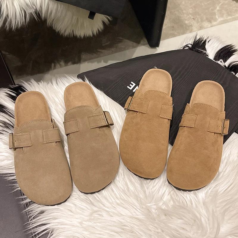 Fashion Autumn Women's Flat Cork Clogs Shoes Fashion Closed Toe Suede Platform Slippers for Women Outdoor Casual Slides Shoes Zapatos