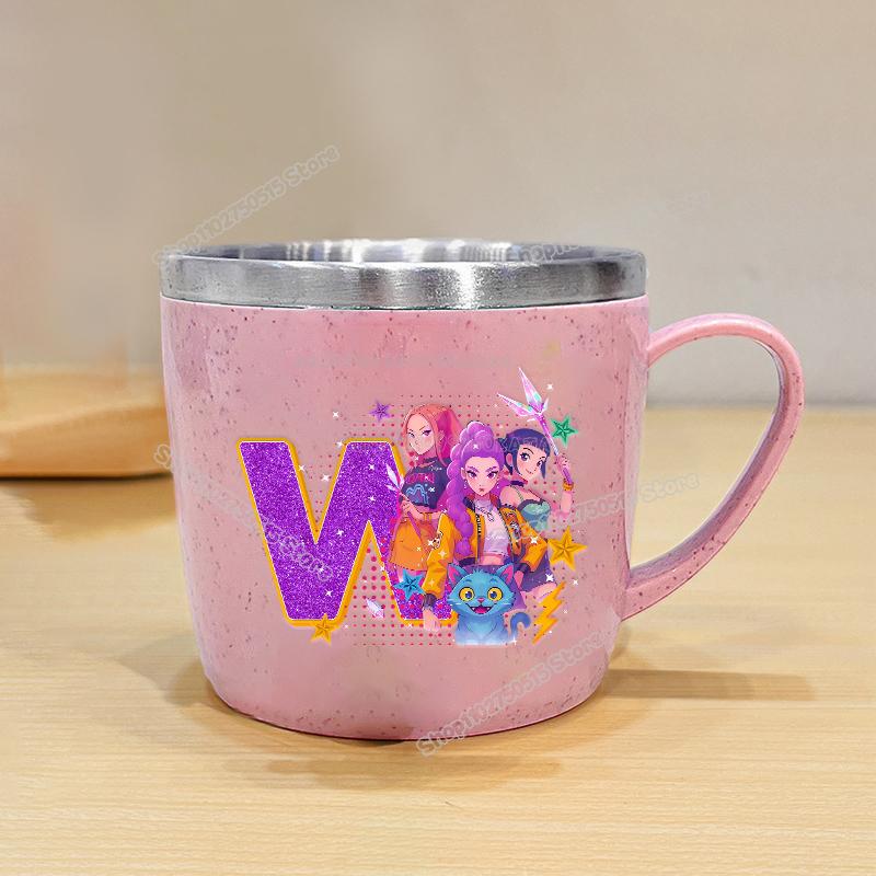 High Quality KPop Demon Hunters Letter A-z Milk Mugs Cartoon Children Water Cups School Office Coffee Tea Mug Girl Stainless Steel Drink Cup