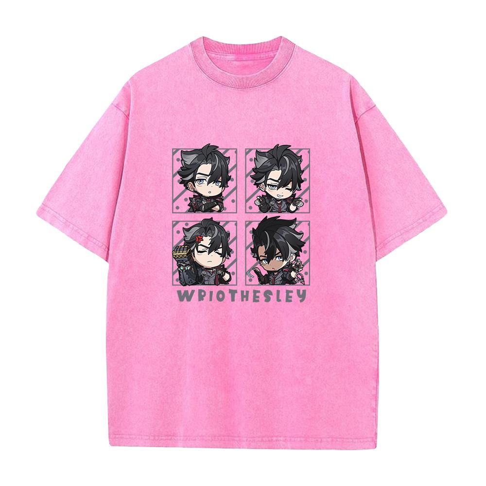 

Game Genshin Impact Wriothesley Graphic Tee Men Women Cotton Tshirts Vintage Washed T-shirt Harajuku Male Casual Loose T Shirt S