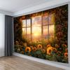Large Sunflower Wall Tapestry  Realistic Yellow  Brown Sunflowers with Green Foliage Window Pane Mural  Easy Peel  Stick or