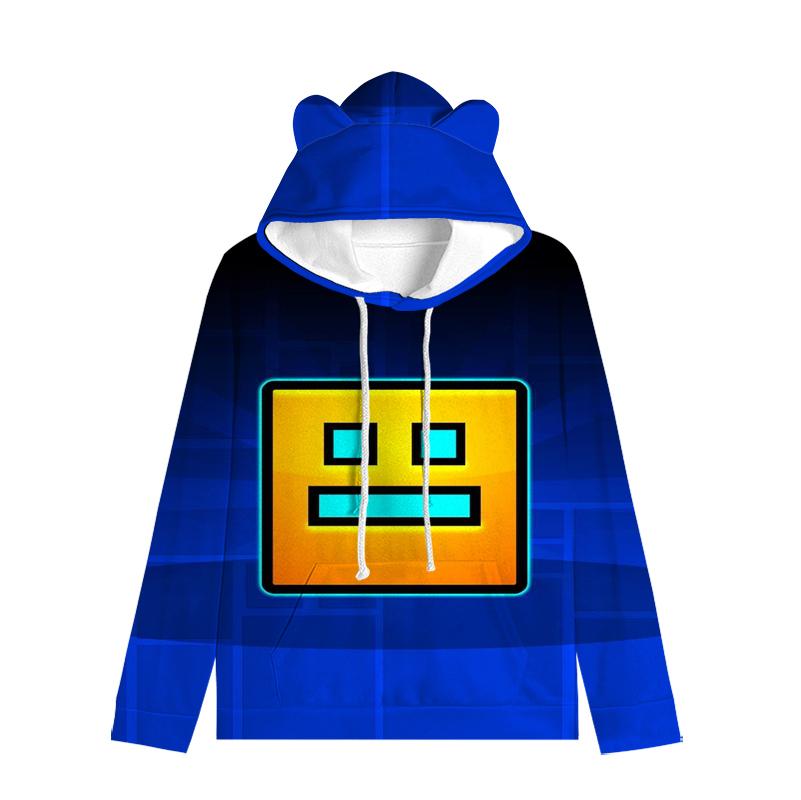 Dětská mikina Angry Geometry Dash pro chlapce Dívčí mikina Harajuku Streetwear Hip Hop Kawaii Cat Ear Pullover s kapucí