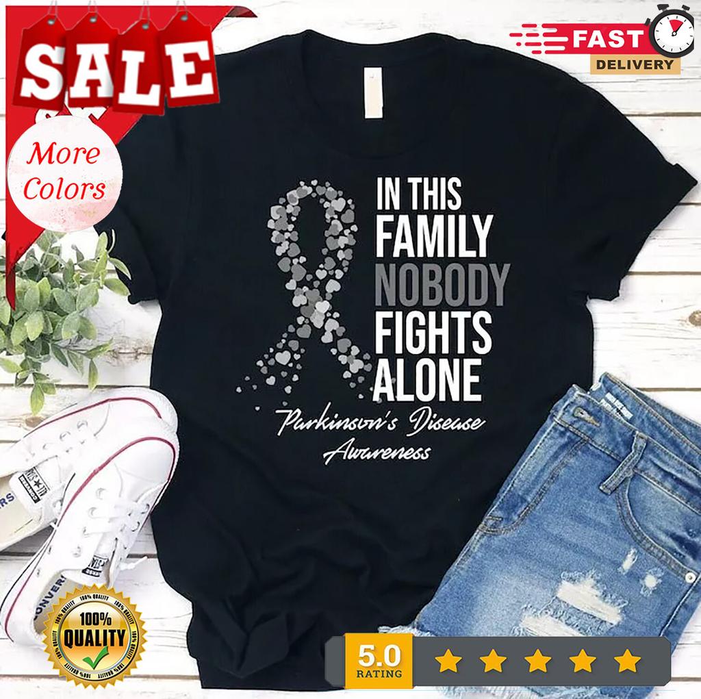 Maglietta Unisex Consapevolezza Malattia di Parkinson In Questa Famiglia Nessuno Combatte da Solo Maglietta Unisex