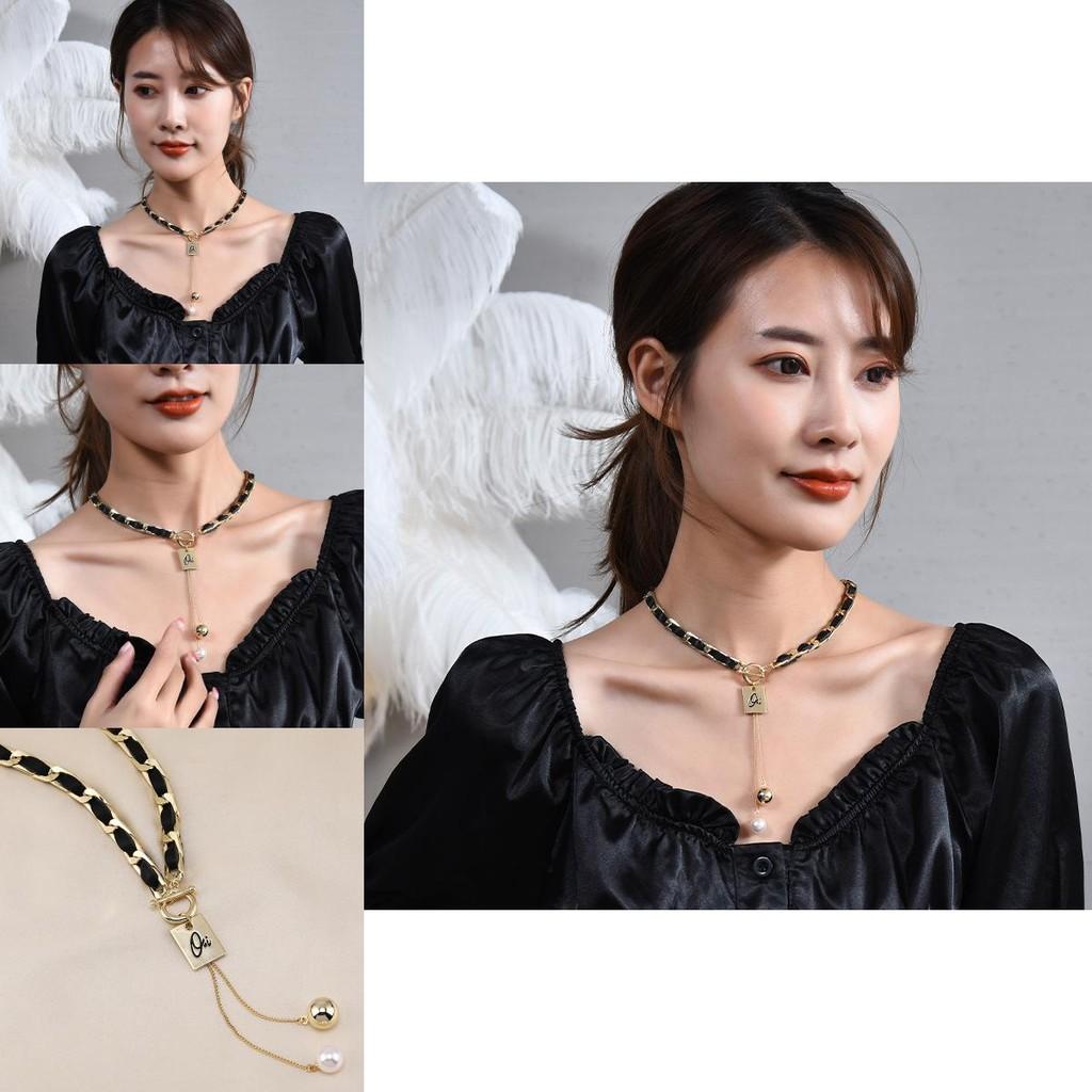 Elegant Korean Style Y Shaped Pearl Necklace For Women Vintage Woven Fashion Accessory