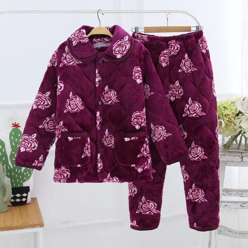 Women's Thick Flannel Pajamas - Plus Size, Wearable Outside or At Home, Autumn/Winter Set