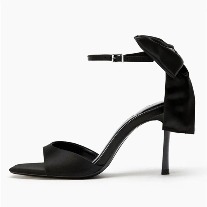 Fashion Bow Embellished High Heel Sandals Women Sexy Open Toe Ankle Buckle Heels Luxury Designer Party Dress Shoes Zapatos Mujer