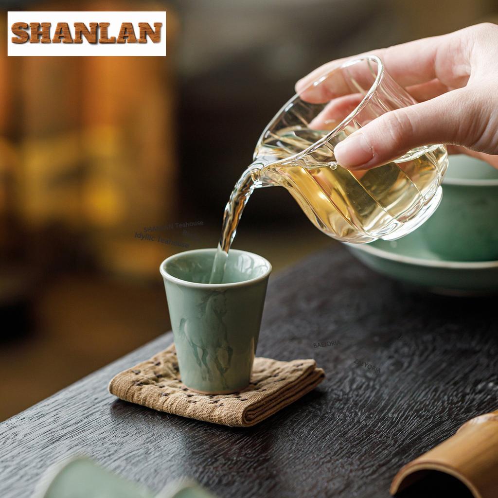 35ml Yue Kiln Celadon Shadow Teacup Handmade Tea Bowl Beautiful Tea Cup Tea-tasting Smelling Cup Jianzhan Master Cups Teaset