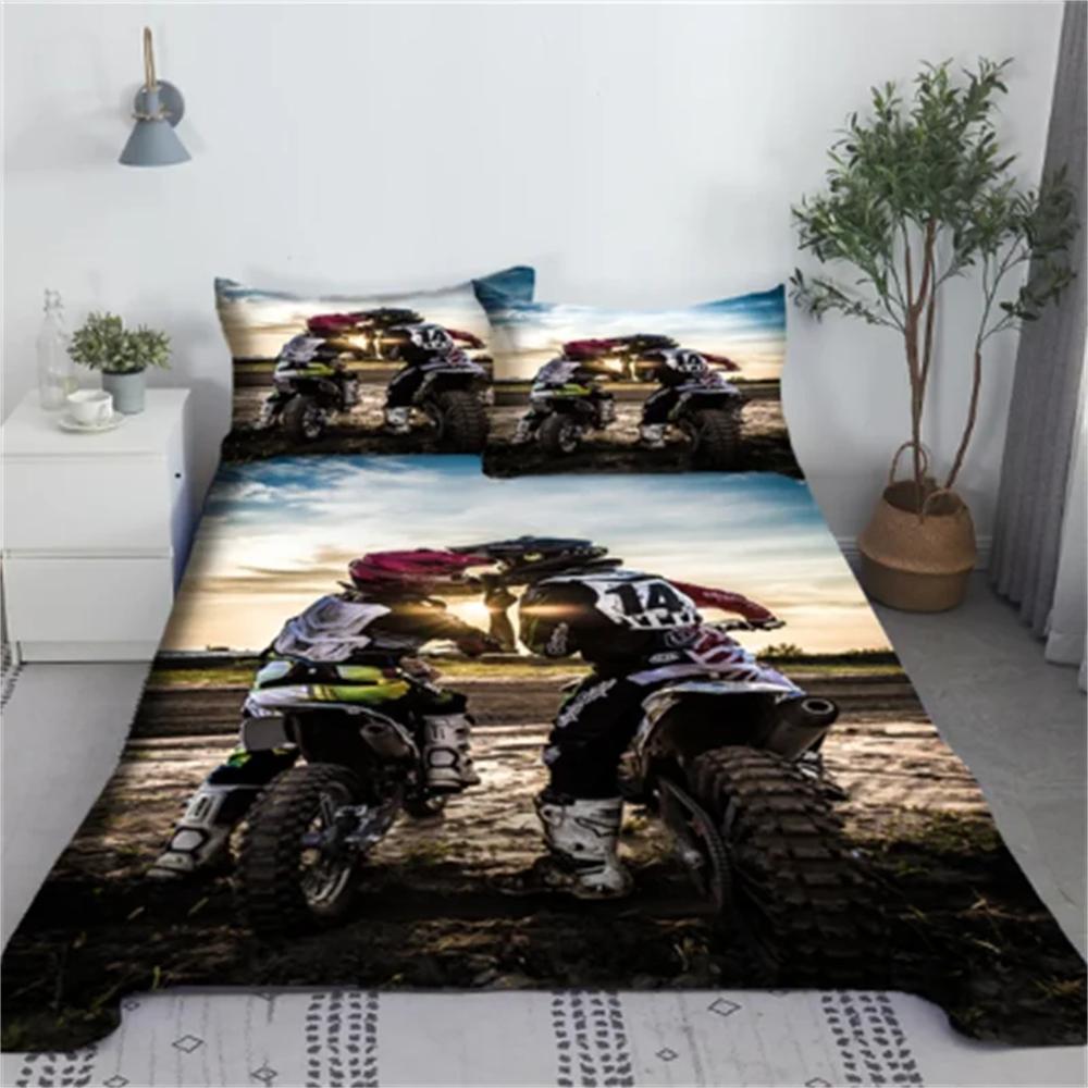 Cooles Motorrad Sport Bettwäsche Set 3D Gedruckt Motorradfahrer Polyester Bett Laken Bettbezug Mit Kissenbezug Bettwäsche