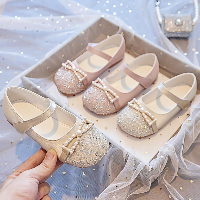 Princess shoes for girls2026Spring and Autumn Rhinestone Single Shoes for Babies, Small Leather Shoes, Children's Shoes with Soft Soles, Shiny and