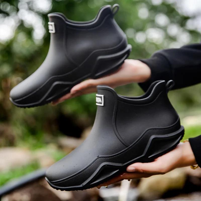 Men's and women's same short rain boots couple's low cut anti slip water shoes PVC wear-resistant rain boots