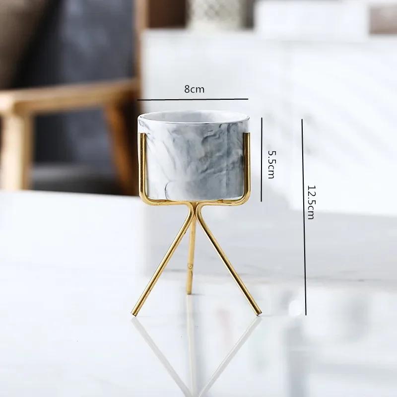 Nordic Ceramic Iron Art Marble Vase Pattern Rose Gold Green Table Plant Pot For Home Office Vases Decor Succulent Flower Pot