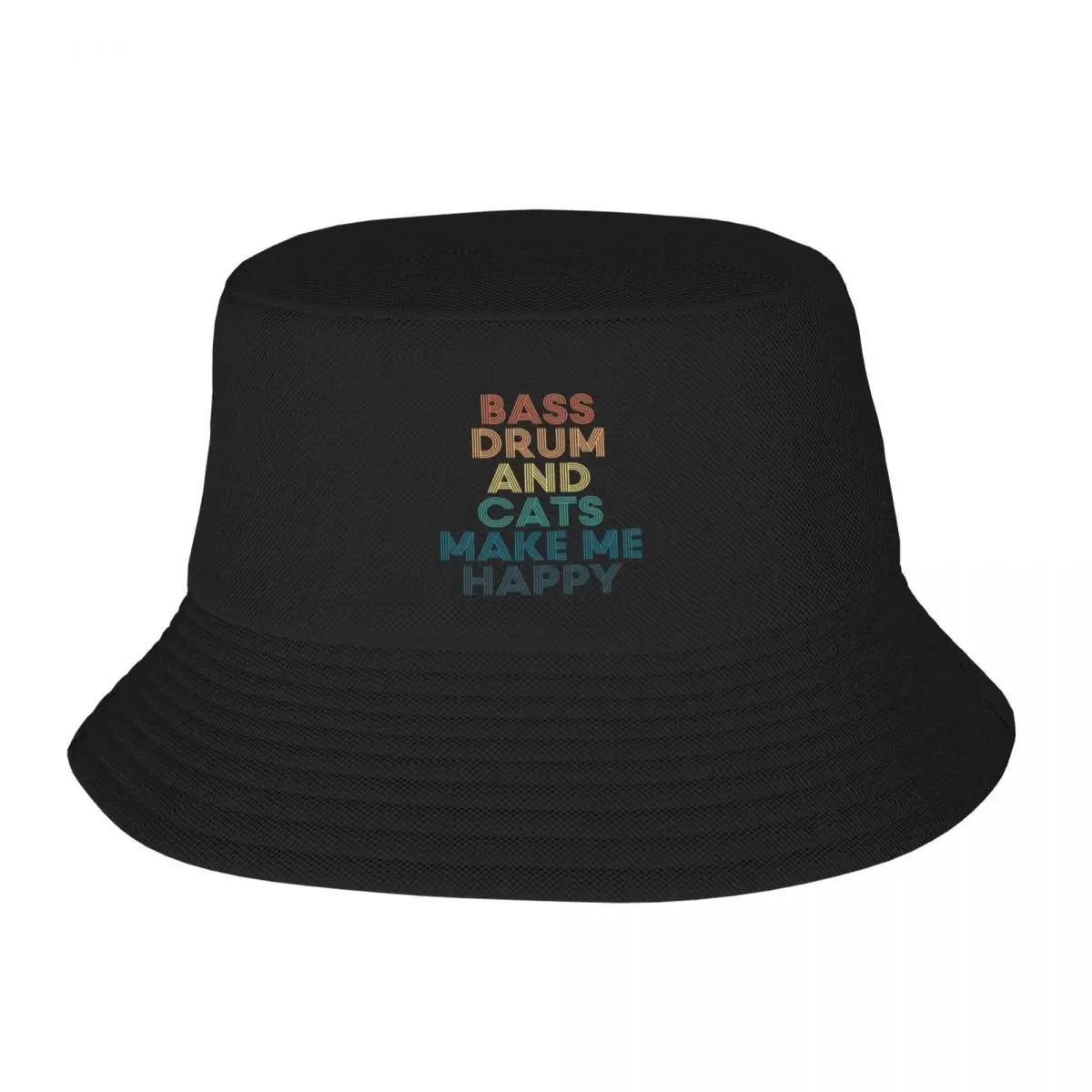 New Bass Drum And Cats Make Me Happy Bucket Hat Uv Protection Solar Hat Fashion Beach Unisexs Baseball Cap Womens