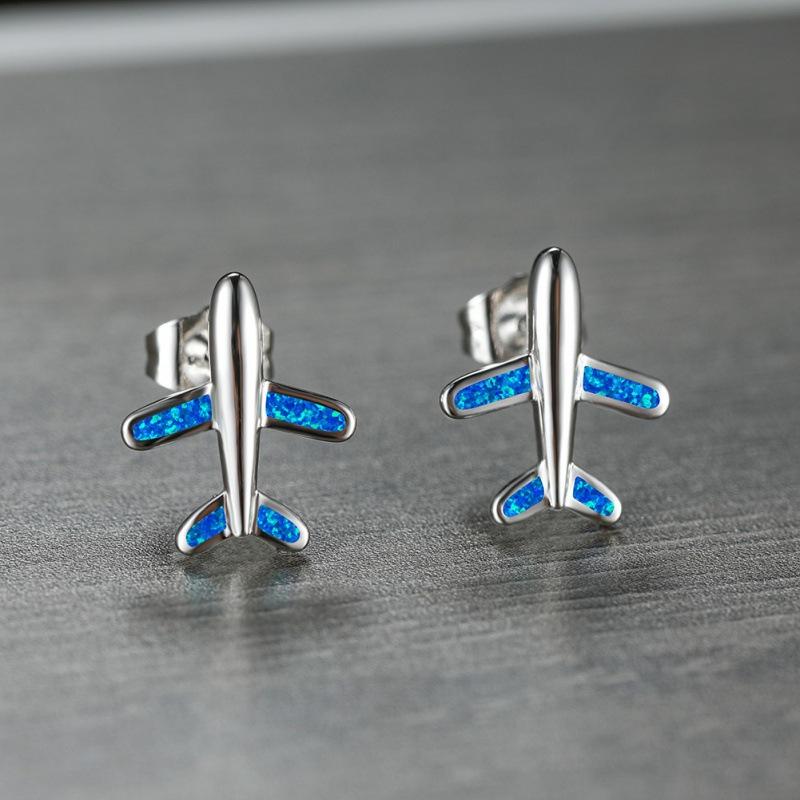 Ebay rose gold opal airplane stud earrings femininity simple and versatile ins ear jewelry