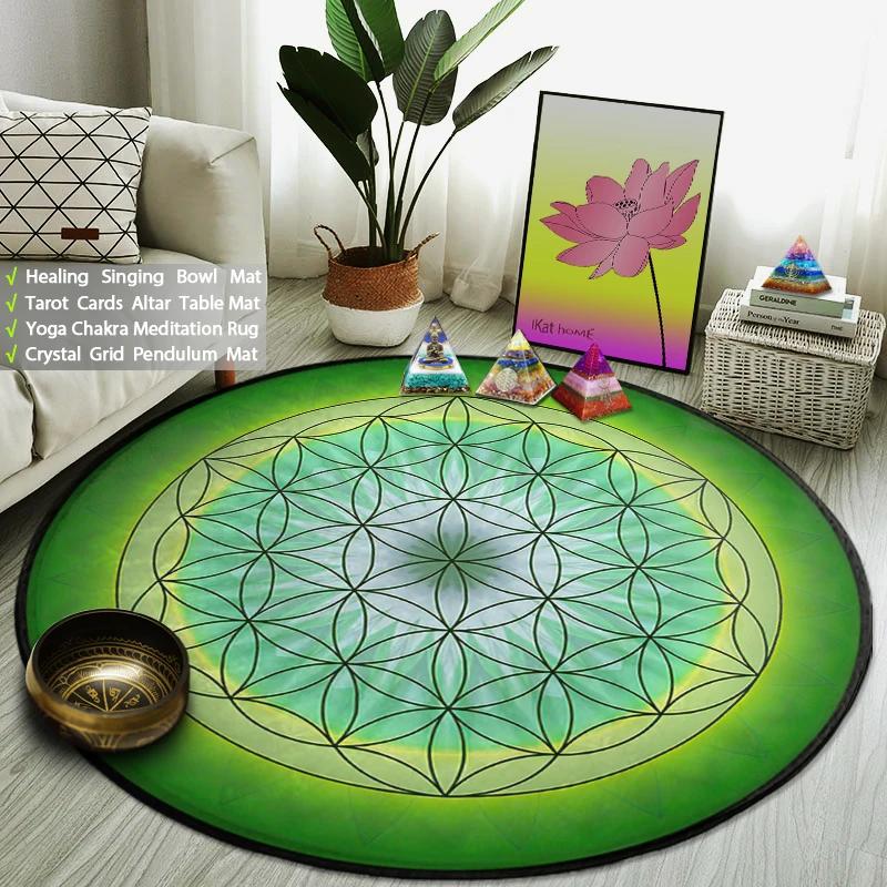Green/Purple Flower of Life Carpet Circular Non-slip Yoga Mat Meditation Reiki Healing Witchcraft Supplies Home Decor