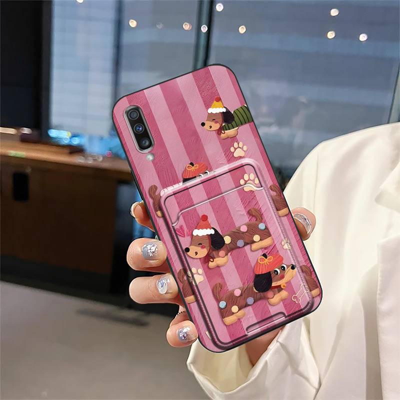Cover Cute Phone Case For Samsung Galaxy A70 Silicone Cartoon Card slot Card sleeve Graffiti Dirt-resistant Durable TPU