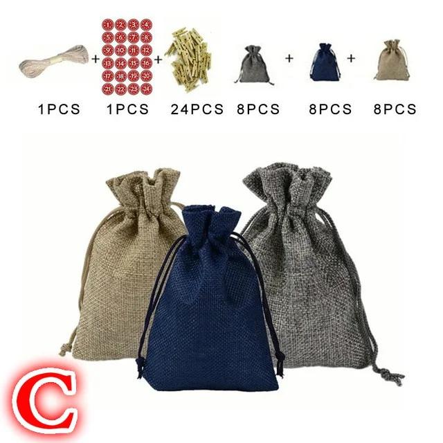 Christmas Gift Bags Calendar Countdown Jute Bag Advent Calendar Christmas Gift Bag Candy Storage Pouch DIY Christmas Gift Bag