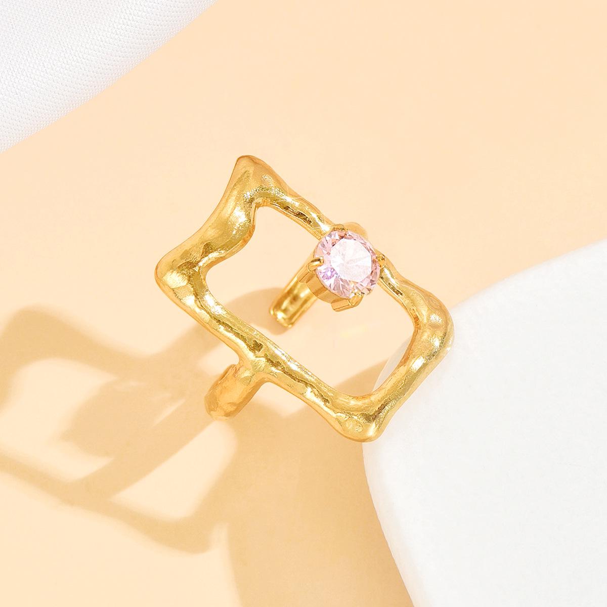 Baroque Retro Style Geometric Zircon Diamond Ring in Stainless Steel