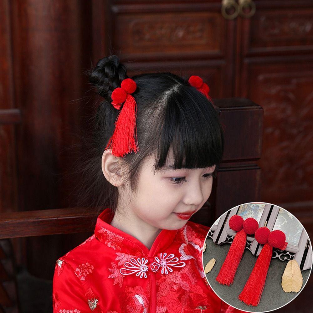 Ball Red Butterfly Children Barrettes Duckbill Clips Chinese Hanfu Hair Clips Festival Hairpins