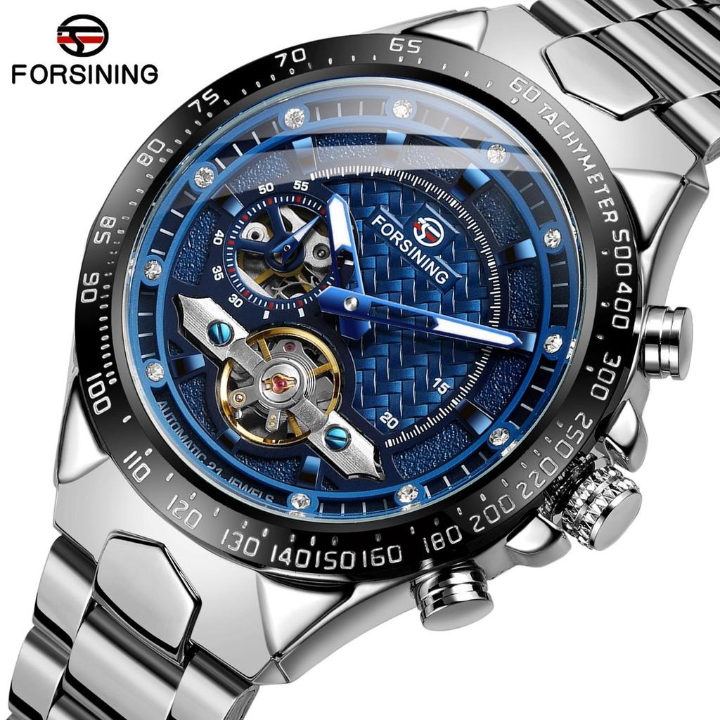 Forsining Automatic Mechanical Men Wristwatch Hollow Sport Male Luxury Tourbillon Watch Independent Seconds Dial Wristwatch