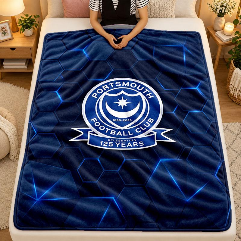 Flannel BlanketPortsmouth FC Warm Soft Throw Blanket for Indoor Sofa Bed Living Room Use