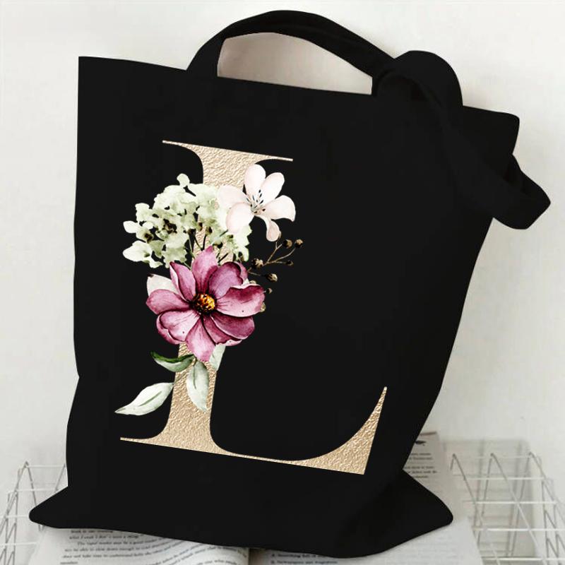 

Цветочный английский алфавит Графический Женские холщовые сумки для покупок Золотые буквы ABCD Сумка через плечо Дорожные сумки для мобильных телефонов