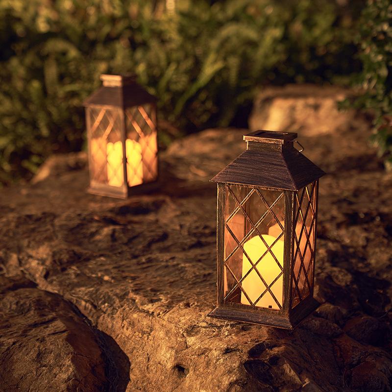 Outdoor Solar-Powered Courtyard Candle-Style Lantern, Retro Ambience Large Palace Lamp for Garden Lawn Landscape Decoration