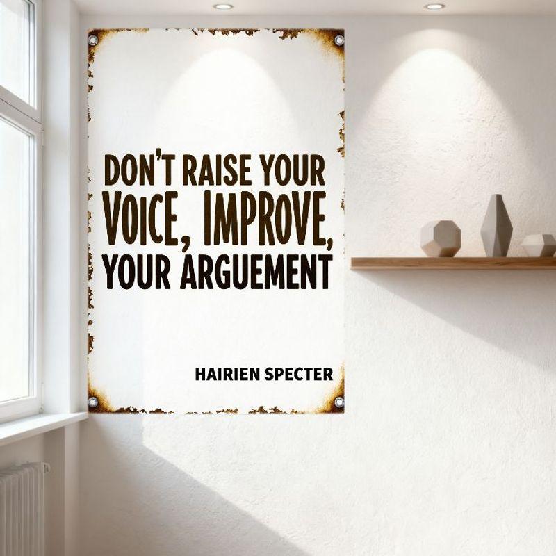 Vintage Rustic 'Don't Raise Your Voice, Improve Your Argument' Metal Tin Sign - HAIRIEN SPECTER Motivational Plaque for Home Bar