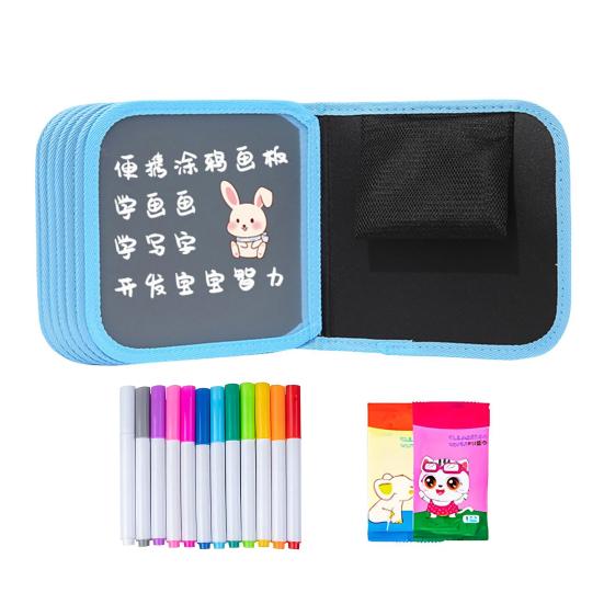 Kids Erasable Graffiti Drawing Book with 12 Watercolor Pens 14 Pages Toddlers Boys Girls Cartoon Doodle Book Educational Drawing Toy