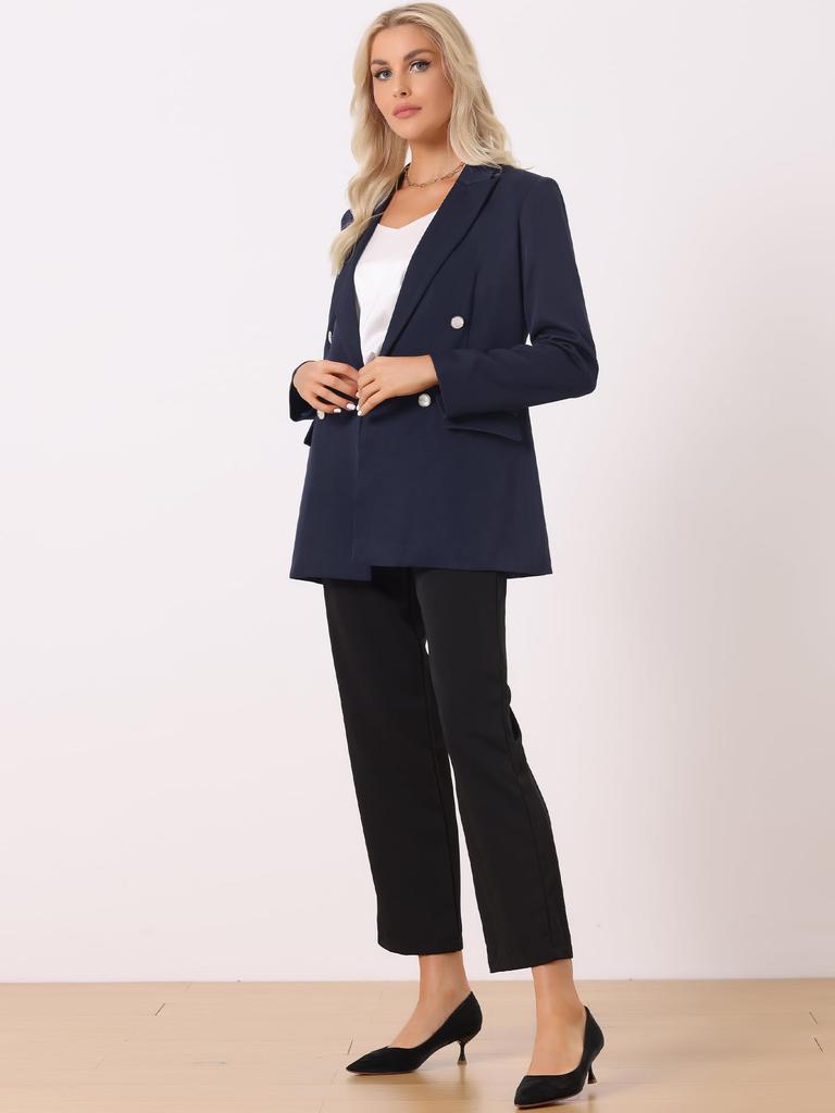 Allegra K Women's Lapel Collar Dressy Suit Jacket, Navy Blue, Size XS