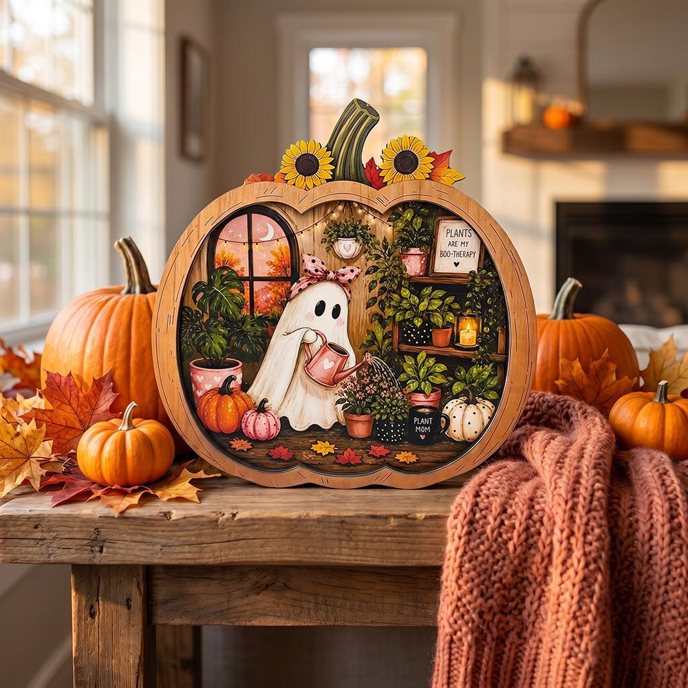 Halloween Pumpkin House-shaped Wooden Decorative Item, Creating A Warm and Cozy Home Scene Atmosphere, A Home Decoration Item, Handicraft Item