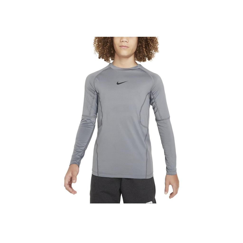 Nike Long Sleeve Top Logo Print Round Neck Kids Tops Smoke-Gray FJ6822-084