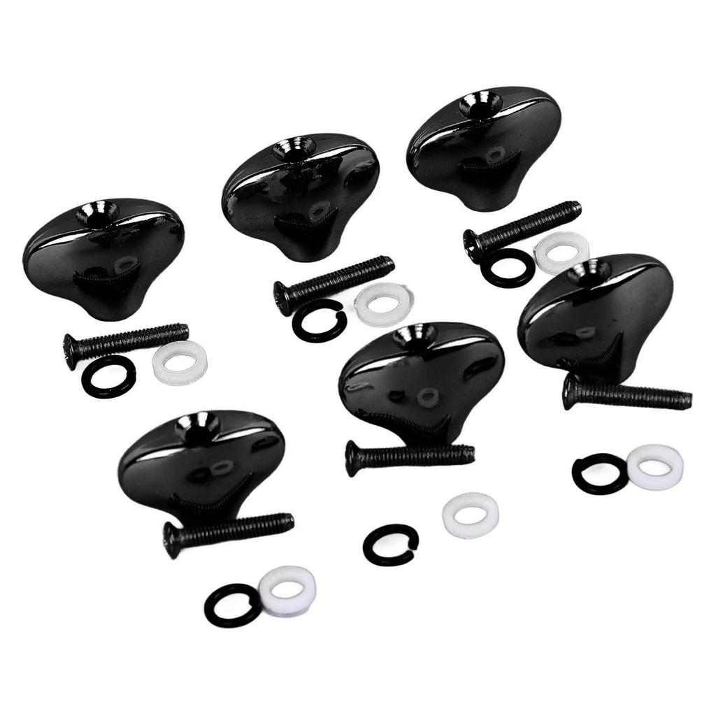 6 Pcs Guitar Machine Head Button Exquisite Fish Tail Shape Comfortable Grip Metal Tuning Peg Head Black