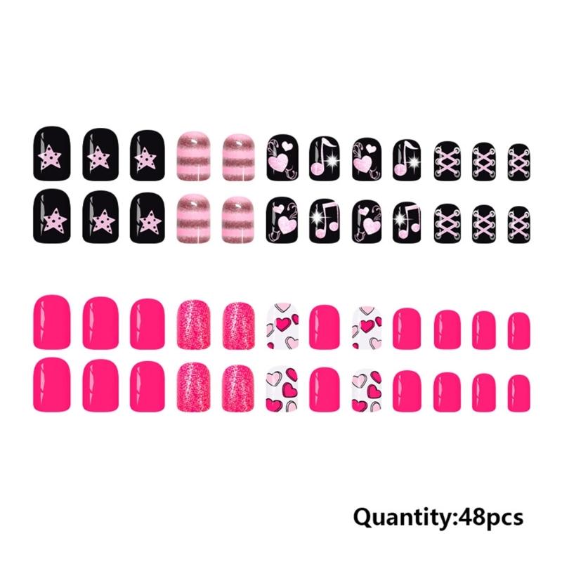 Pack of 48 Shining Artificial Nail for Special Occasions Featuring Rose Red Love Heart Glitters Valentines Theme