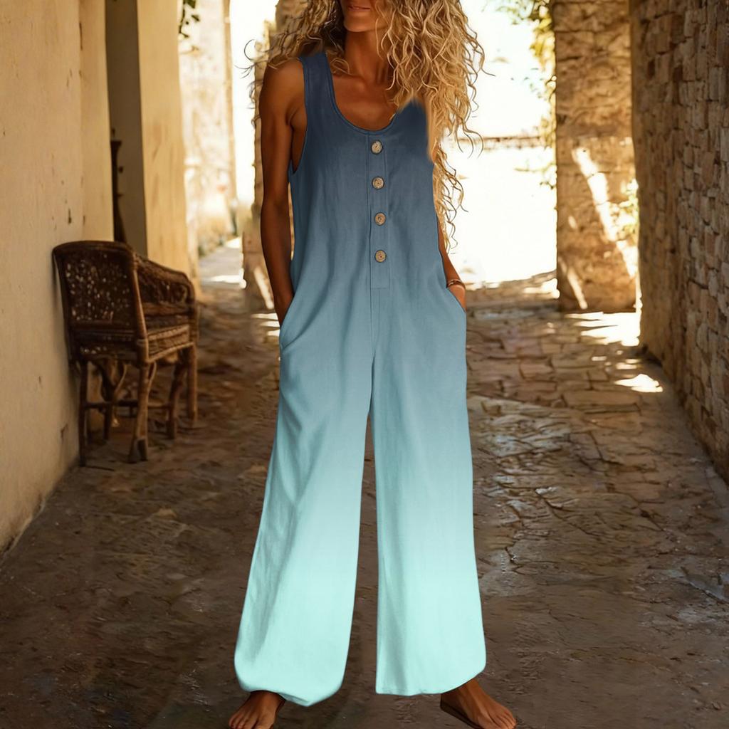 Lässiger ärmelloser lockerer Jumpsuit mit Taschen und verstellbaren Trägern für Damen (lange Länge).