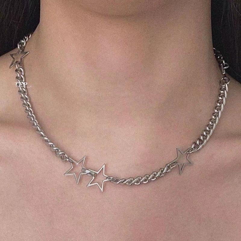 Star element yk niche design versatile Spice Girl pentagram hollow chain Spice Girl necklace collarbone chain necklace