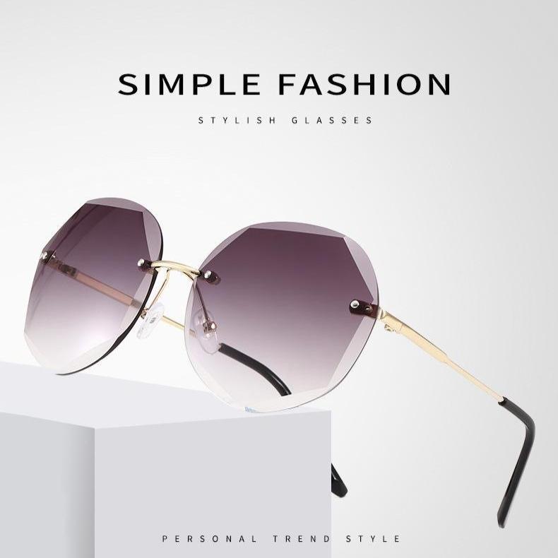 Women's Frameless Sunglasses Metal Sturdy Hinge Cut Edge Advanced Feeling  Summer Trendy Sunglasses  Protective Goggles