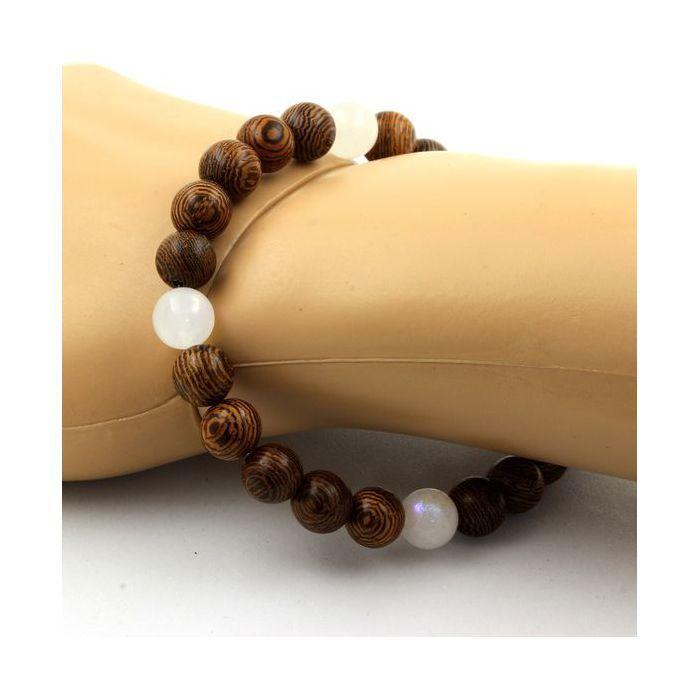Bracelet Perles Pierre de lune + bois 8 mm