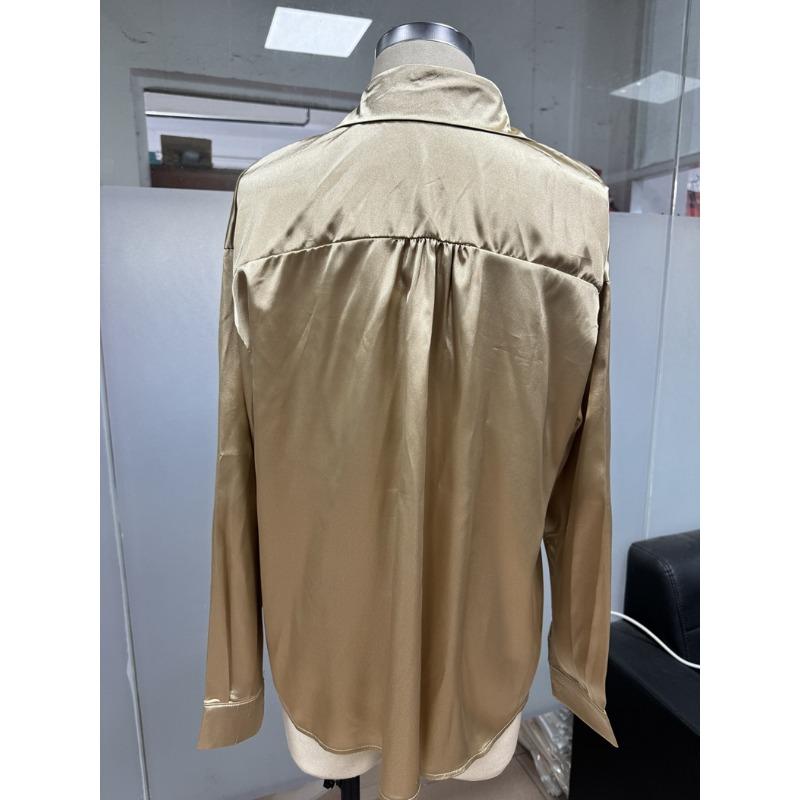 Spring Summer Satin Comfortable Casual Loose Long Sleeved Solid Color Lapel Shirt for Women Blouses & Shirts