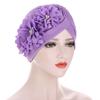 Three Flower Decal Design Turban Hat Elastic Hijab Cap Hair Loss Cover Headwear