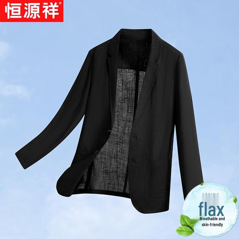 Hengyuanxiang Men s Lightweight Linen Blend Summer Suit Jacket 195/108A
