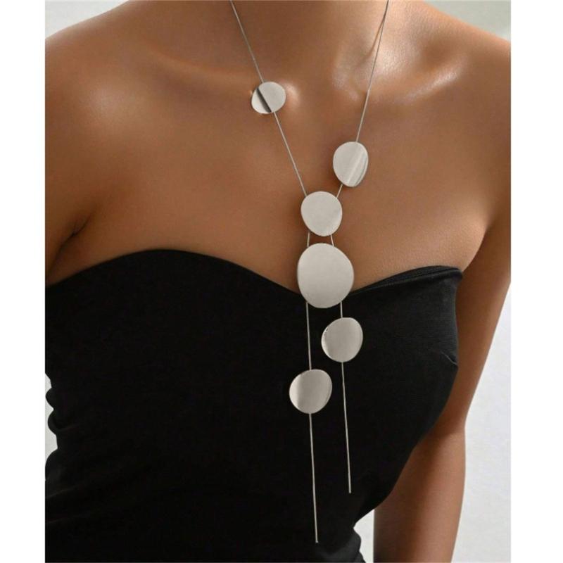 European And American Style Long Necklace  Large Round/Heart Pendant Neck Chain for Women Simple and Elegant Designing