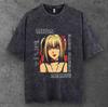 Mens Anime Graphic Oversized T Shirt Washed Black Y2K Streetwear S-3XL