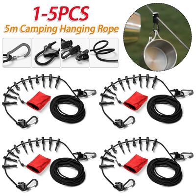 1-5PCS 5m Tent Hanging Rope Camping Accessories Multi-purpose Clothesline Drying Cord Adjustable Anti-slip Canopy Hanging Rope