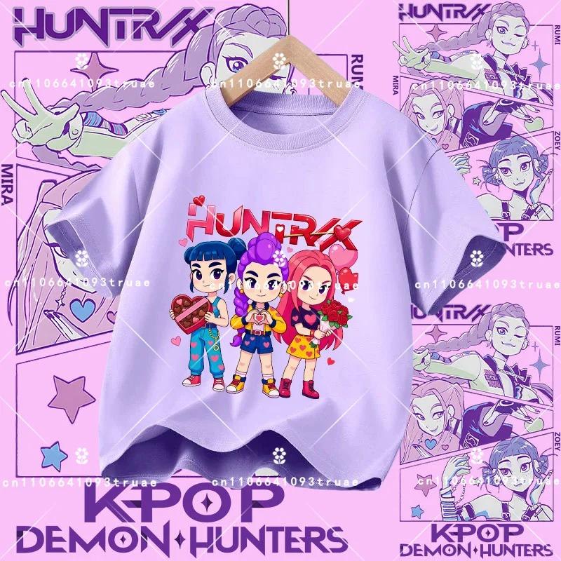 2026 New K-pop Demon Hunter - Girls' Cotton Short-Sleeved Sport Shirt for Children Aged 1-12, Summer T-Shirt with Cartoon Print